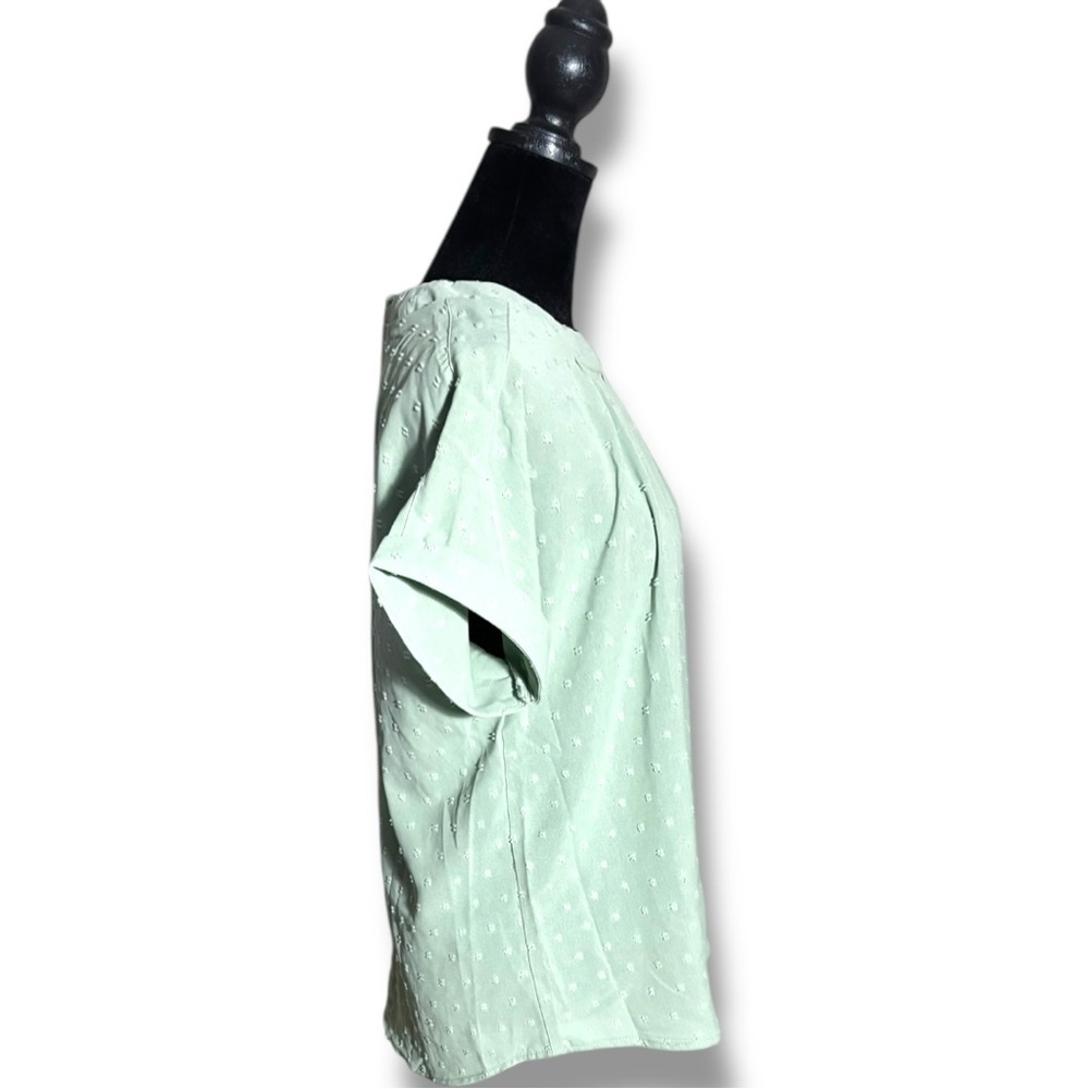 Unbranded Chic Mint Green Textured Short Sleeve Flowy Crewneck Blouse - Picture 3 of 16